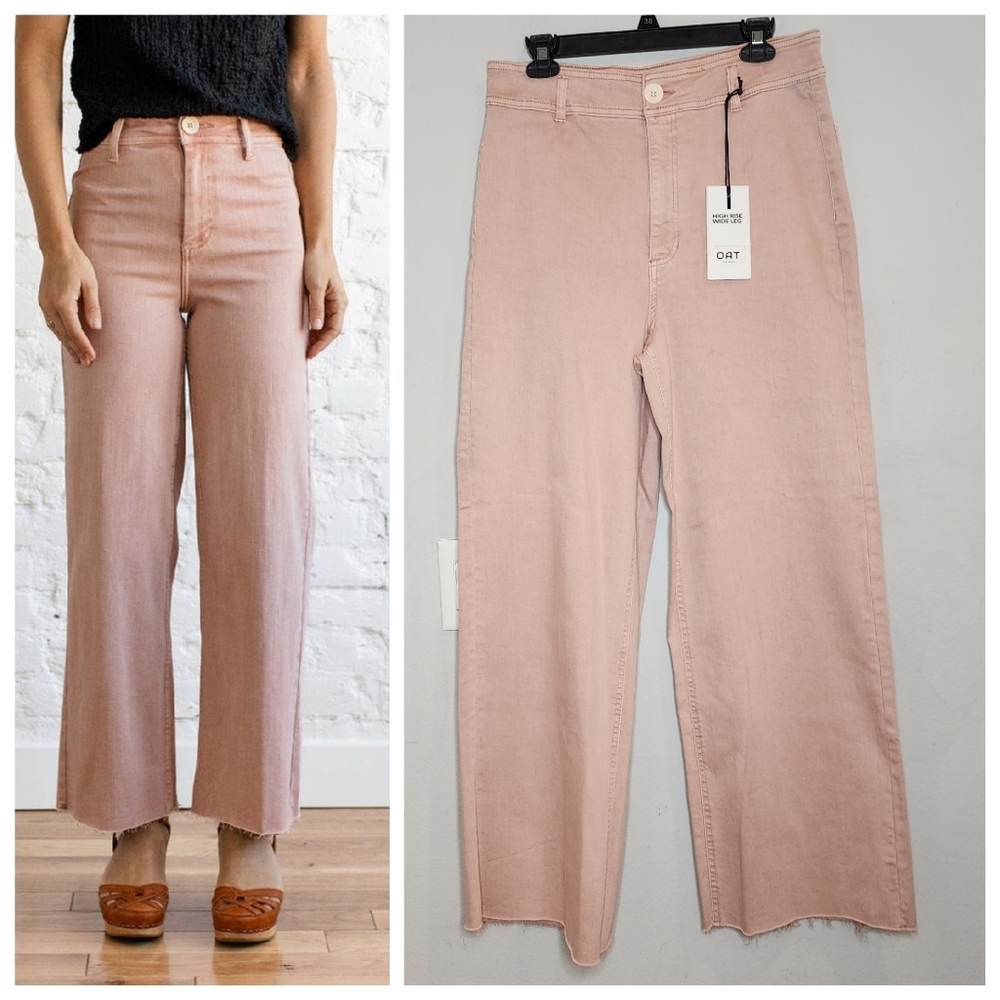 NWT OAT NY High Rise Wide Leg in Vintage Rose Pink Stretch Denim Size 10